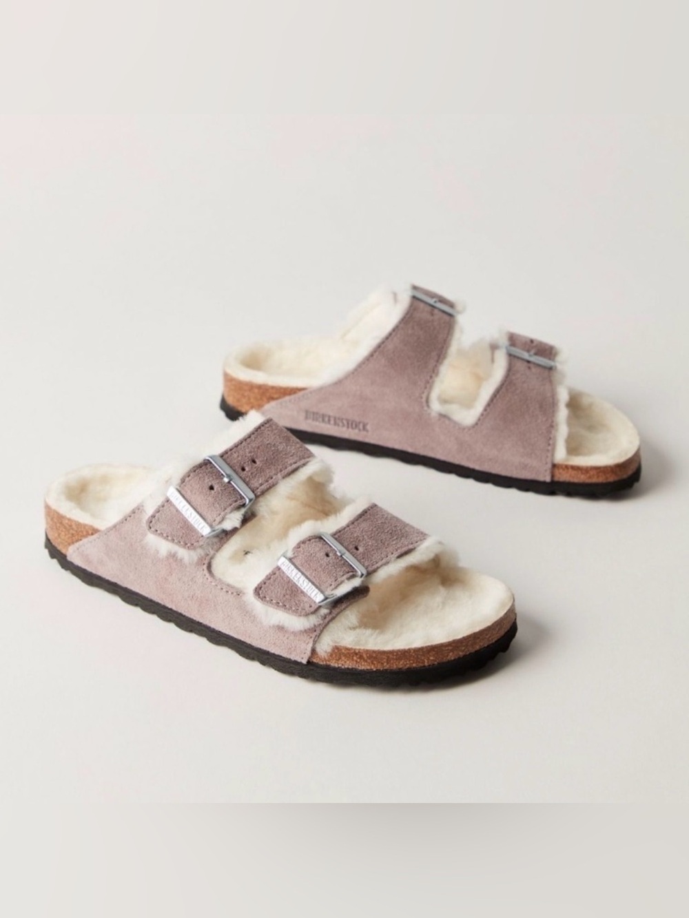 Free People x Birkenstock Arizona Shearling Suede Leather Sandals 7 New in Box